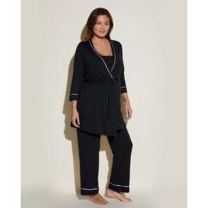 Cosabella Nursing 3 Piece Pajama Set Robe Womens XL Black NEW Modal Pima Cotton